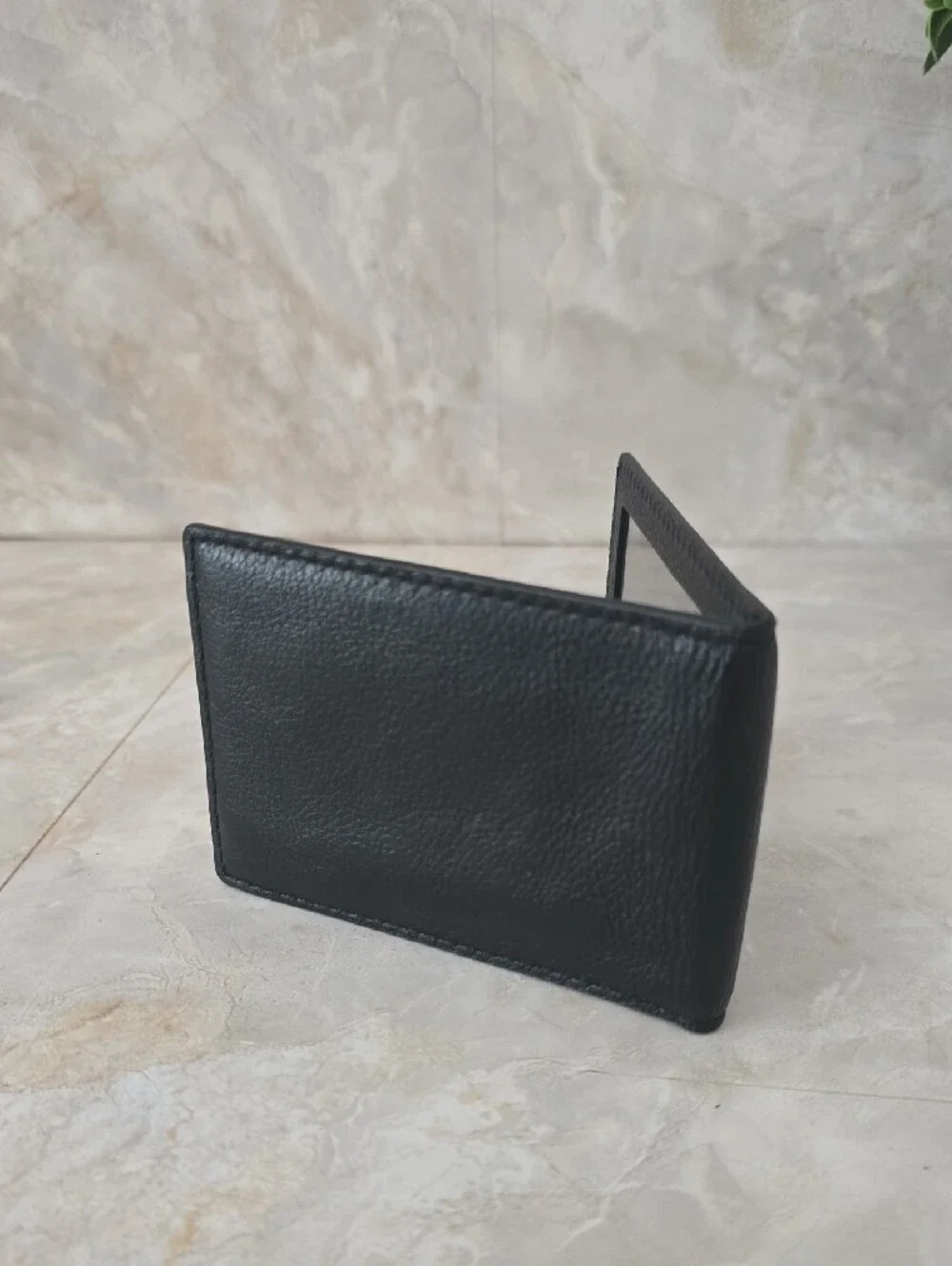 COACH Men's Compact Billfold Card Case Wallet Black Pebbled Leather NWOT